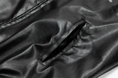 Embroidered Letters Leather Coat Men