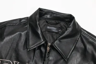 Embroidered Letters Leather Coat Men
