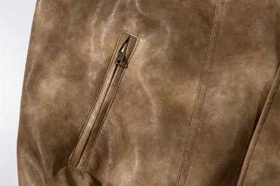 Contrast Color PU Leather Coat Men