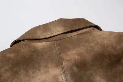 Contrast Color PU Leather Coat Men