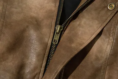Contrast Color PU Leather Coat Men