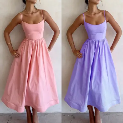 Women's Solid Color Printing Fresh Sweet Sexy Suspender Dress