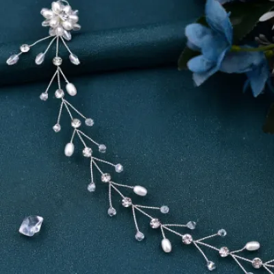 Rhinestone Hair Accessories Simple Handmade Woven Pearl Crystal Updo Modeling Headdress