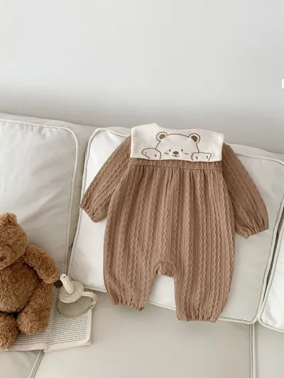 Baby Boy And Girl Cute Bear Head Twist Jumpsuit