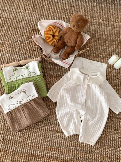 Baby Boy And Girl Cute Bear Head Twist Jumpsuit