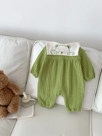 Baby Boy And Girl Cute Bear Head Twist Jumpsuit
