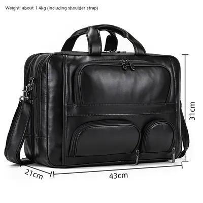 Men's Leather Briefcase Three-compartment Large Capacity Business Handheld Cowhide 17-inch Commuter Computer Bag
