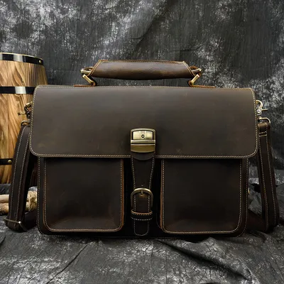 Men's Leather Briefcase Three-compartment Large Capacity Business Handheld Cowhide 17-inch Commuter Computer Bag