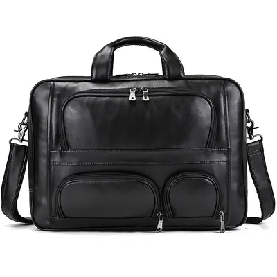 Men's Leather Briefcase Three-compartment Large Capacity Business Handheld Cowhide 17-inch Commuter Computer Bag