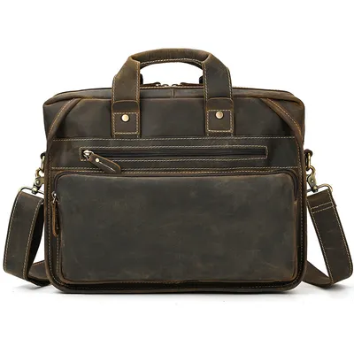 Men's Leather Briefcase Three-compartment Large Capacity Business Handheld Cowhide 17-inch Commuter Computer Bag