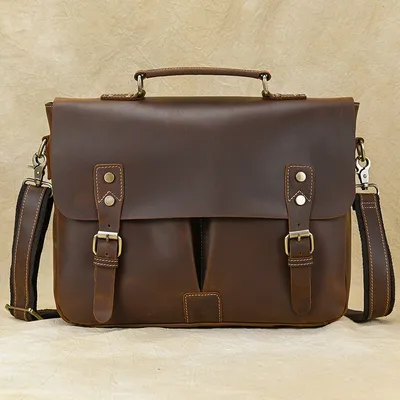Men's Leather Briefcase Three-compartment Large Capacity Business Handheld Cowhide 17-inch Commuter Computer Bag