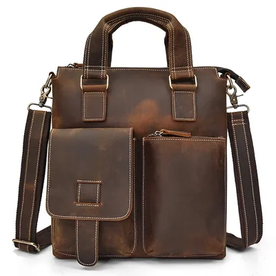 Men's Leather Briefcase Three-compartment Large Capacity Business Handheld Cowhide 17-inch Commuter Computer Bag