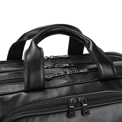 Men's Leather Briefcase Three-compartment Large Capacity Business Handheld Cowhide 17-inch Commuter Computer Bag