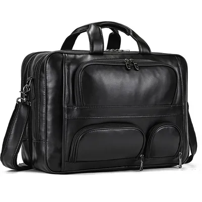 Men's Leather Briefcase Three-compartment Large Capacity Business Handheld Cowhide 17-inch Commuter Computer Bag