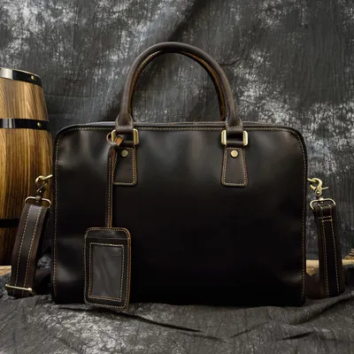 Men's Leather Briefcase Three-compartment Large Capacity Business Handheld Cowhide 17-inch Commuter Computer Bag