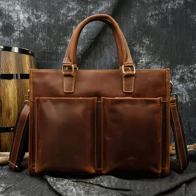 Men's Leather Briefcase Three-compartment Large Capacity Business Handheld Cowhide 17-inch Commuter Computer Bag