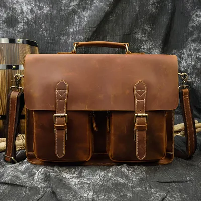 Men's Leather Briefcase Three-compartment Large Capacity Business Handheld Cowhide 17-inch Commuter Computer Bag