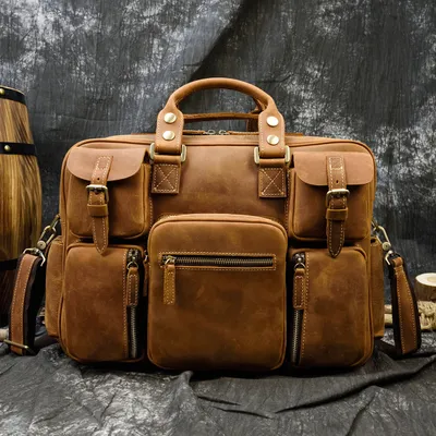 Men's Leather Briefcase Three-compartment Large Capacity Business Handheld Cowhide 17-inch Commuter Computer Bag