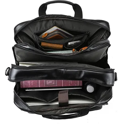 Men's Leather Briefcase Three-compartment Large Capacity Business Handheld Cowhide 17-inch Commuter Computer Bag