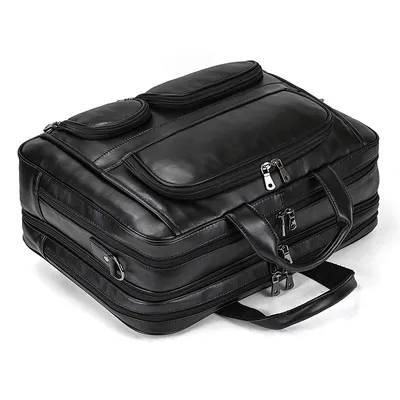 Men's Leather Briefcase Three-compartment Large Capacity Business Handheld Cowhide 17-inch Commuter Computer Bag