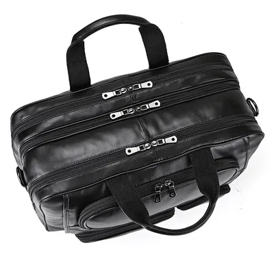 Men's Leather Briefcase Three-compartment Large Capacity Business Handheld Cowhide 17-inch Commuter Computer Bag