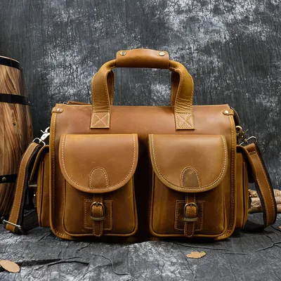 Men's Leather Briefcase Three-compartment Large Capacity Business Handheld Cowhide 17-inch Commuter Computer Bag