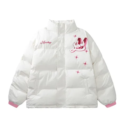 Letter Printing Stand Collar Cotton-padded Coat Men