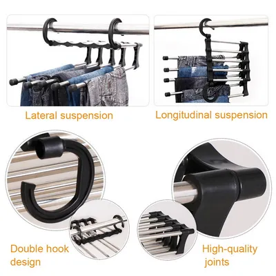 5 In 1 Wardrobe Hanger Multi-functional Clothes Hangers Pants Stainless Steel Magic Wardrobe Clothing Hangers For Clothes Rack