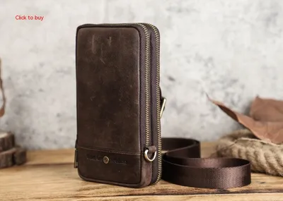 Casual Retro Crazy Horse Men's First Layer Cowhide Small One Shoulder Crossbody Phone Bag