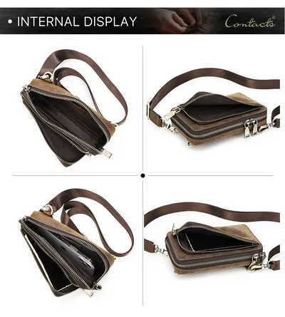 Casual Retro Crazy Horse Men's First Layer Cowhide Small One Shoulder Crossbody Phone Bag