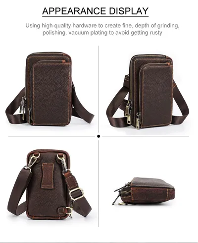 Casual Retro Crazy Horse Men's First Layer Cowhide Small One Shoulder Crossbody Phone Bag