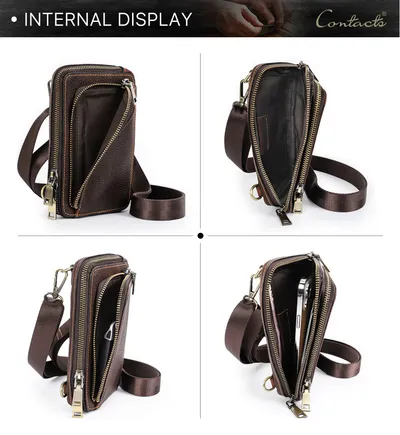 Casual Retro Crazy Horse Men's First Layer Cowhide Small One Shoulder Crossbody Phone Bag