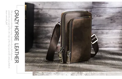 Casual Retro Crazy Horse Men's First Layer Cowhide Small One Shoulder Crossbody Phone Bag