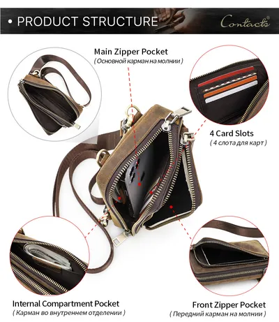 Casual Retro Crazy Horse Men's First Layer Cowhide Small One Shoulder Crossbody Phone Bag
