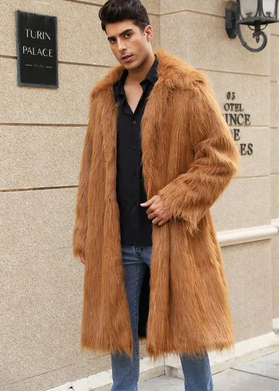 European And American Fall Winter Men Long Imitation Fur Coat Popular Men's Imitation Fox Fur Warm Coat