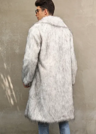 European And American Fall Winter Men Long Imitation Fur Coat Popular Men's Imitation Fox Fur Warm Coat