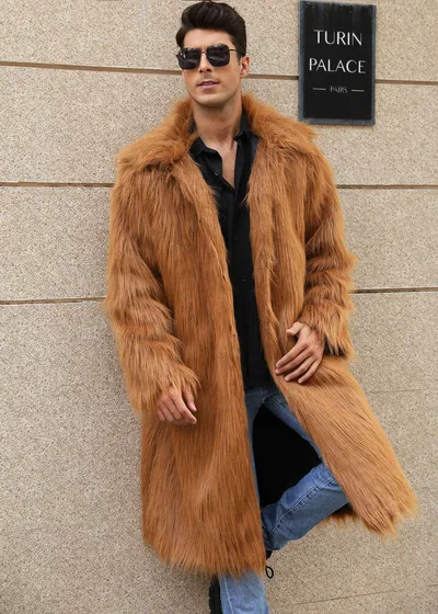 European And American Fall Winter Men Long Imitation Fur Coat Popular Men's Imitation Fox Fur Warm Coat