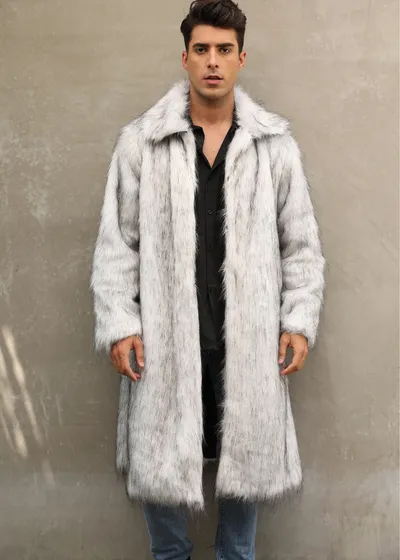 European And American Fall Winter Men Long Imitation Fur Coat Popular Men's Imitation Fox Fur Warm Coat