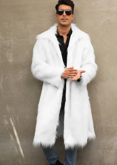 European And American Fall Winter Men Long Imitation Fur Coat Popular Men's Imitation Fox Fur Warm Coat