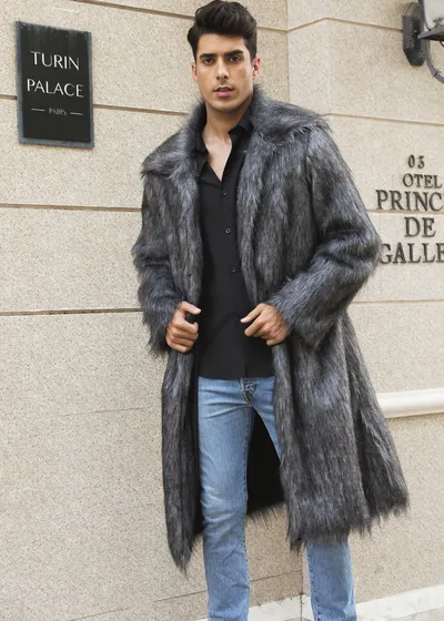 European And American Fall Winter Men Long Imitation Fur Coat Popular Men's Imitation Fox Fur Warm Coat