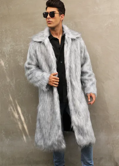 European And American Fall Winter Men Long Imitation Fur Coat Popular Men's Imitation Fox Fur Warm Coat