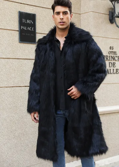 European And American Fall Winter Men Long Imitation Fur Coat Popular Men's Imitation Fox Fur Warm Coat