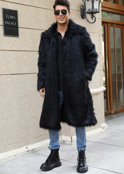 European And American Fall Winter Men Long Imitation Fur Coat Popular Men's Imitation Fox Fur Warm Coat
