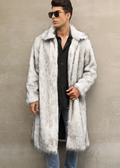 European And American Fall Winter Men Long Imitation Fur Coat Popular Men's Imitation Fox Fur Warm Coat