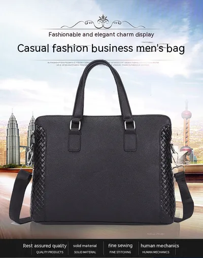 Men's Briefcase Genuine Leather 14-inch Laptop Bag Horizontal Cowhide Business Office Bag