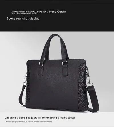 Men's Briefcase Genuine Leather 14-inch Laptop Bag Horizontal Cowhide Business Office Bag