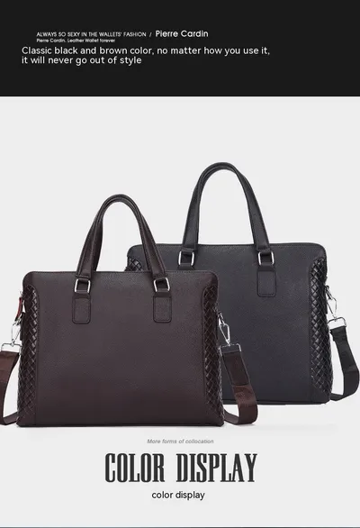 Men's Briefcase Genuine Leather 14-inch Laptop Bag Horizontal Cowhide Business Office Bag