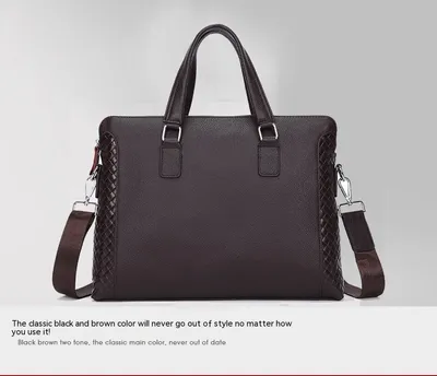Men's Briefcase Genuine Leather 14-inch Laptop Bag Horizontal Cowhide Business Office Bag