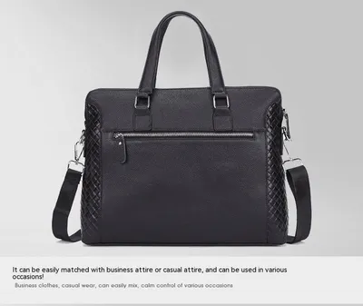 Men's Briefcase Genuine Leather 14-inch Laptop Bag Horizontal Cowhide Business Office Bag