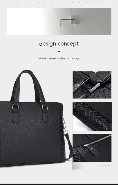 Men's Briefcase Genuine Leather 14-inch Laptop Bag Horizontal Cowhide Business Office Bag